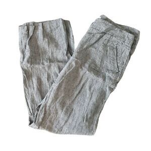 Chico's Chino Pants Women's Size 0 Gray Striped 100% Linen Casual Slash Pockets
